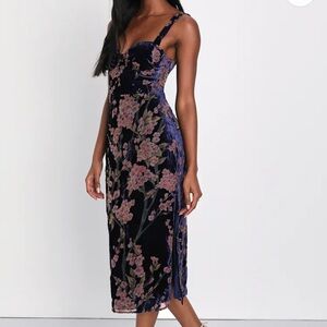 Lulu's Navy and Pink Floral Midi Dress